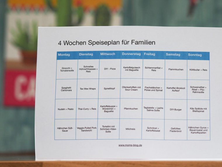 Abtretungserklärung aufheben: 4 Wochen speiseplan vorlage